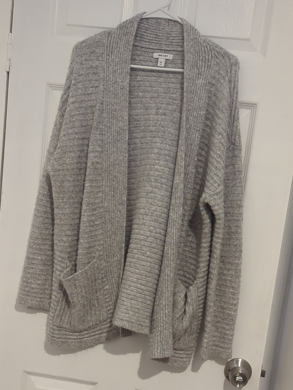 Nine West Gray Ribbed Open-Front Women's Cardigan Sweater